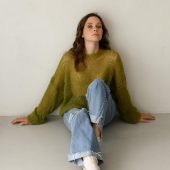 Hand-knitted Olive Mohair Pullover: Lightweight Fuzzy Sweater