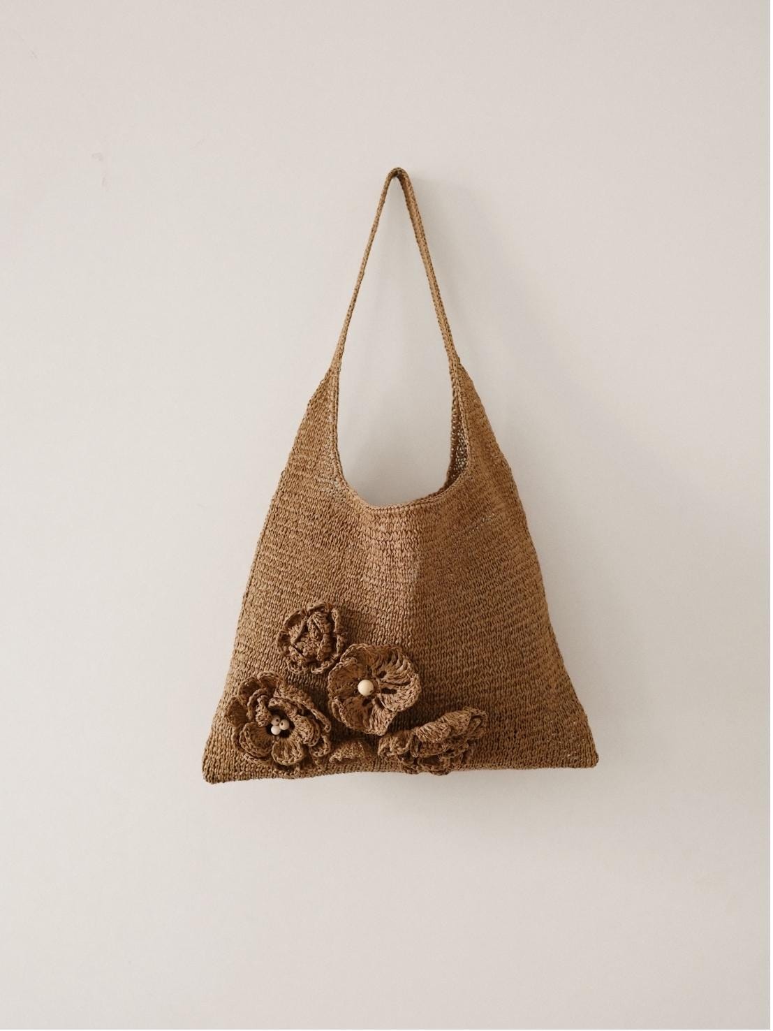 Handmade Raffia Tote Bag: Crochet Flower Eco-friendly Shopper
