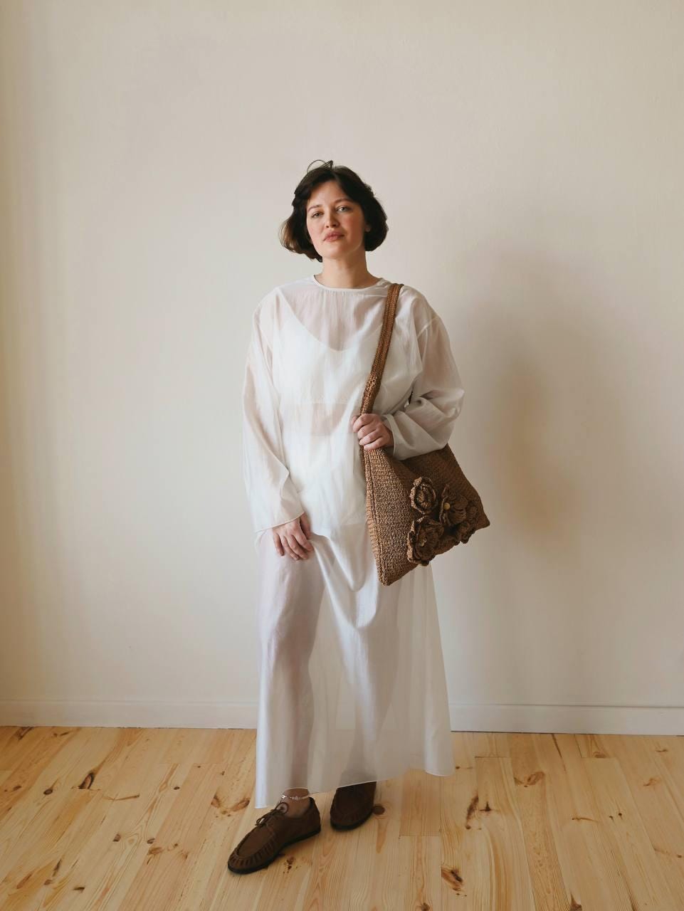 Handmade Raffia Tote Bag: Crochet Flower Eco-friendly Shopper