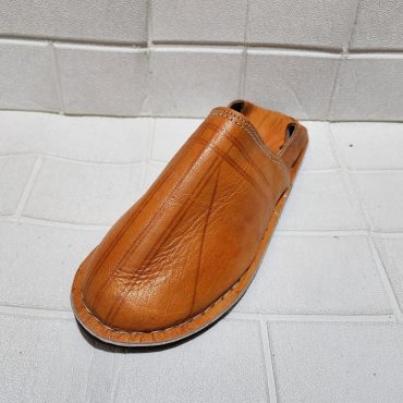 Handmade Moroccan Leather Babouche Slippers – Traditional Artisan House Shoes – Natural Orange Mule Flats – Soft Sole Indoor Shoes For Men