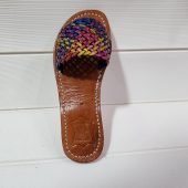 Handmade Moroccan Leather Sandals For Women – Vrai Cuir Marrakech – Colorful Woven Strap – Boho Summer Slides – Artisan Leather Shoes