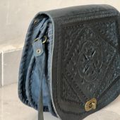 Handmade Moroccan Leather Crossbody Bag – Tooled Floral Carving Saddle Purse – Boho Vintage Shoulder Bag – Artisan Cowhide Leather Handbag