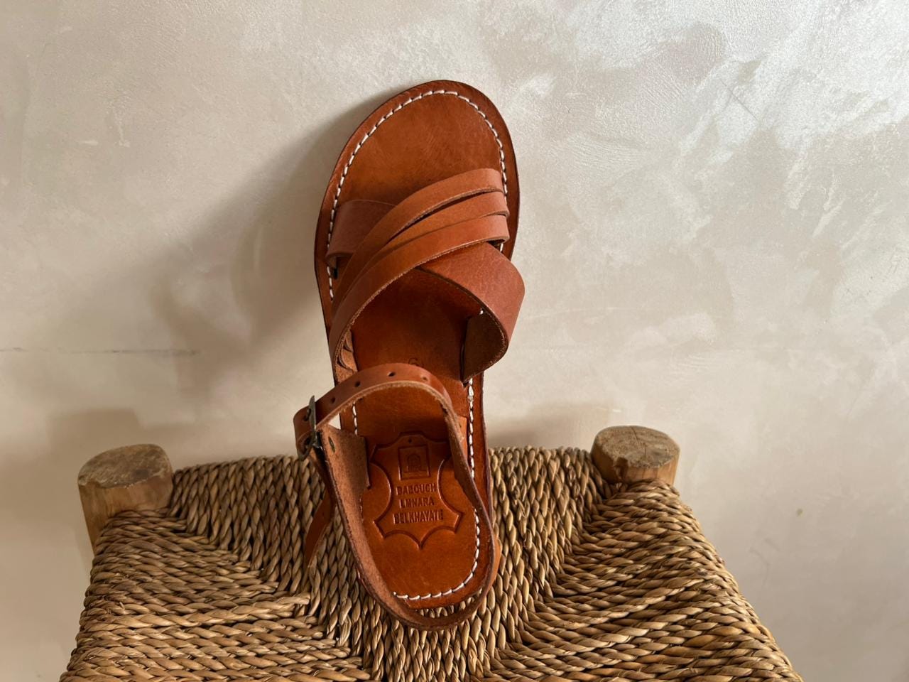 Handmade Moroccan Brown Leather Sandals – Cross Strap Flat Slides Women